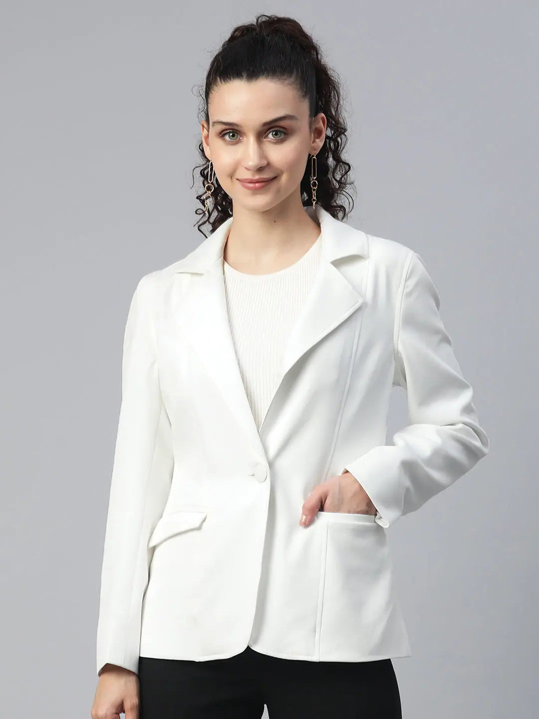 Women Solid Standard White Collared Neck Full Sleeve Jacket Belted Jacket Elasticated Jacket Padded Jacket Women Solid Standard White Collared Neck Full Sleeve Jacket Belted Jacket Elasticated Jacket Padded Jacket