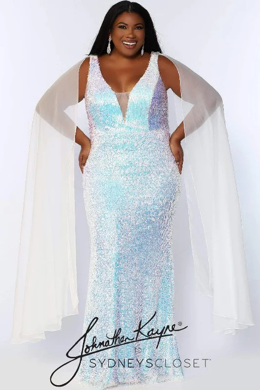 Sydney's Closet - JK2109 Sequined V Neck Dress With Detachable Sleeves