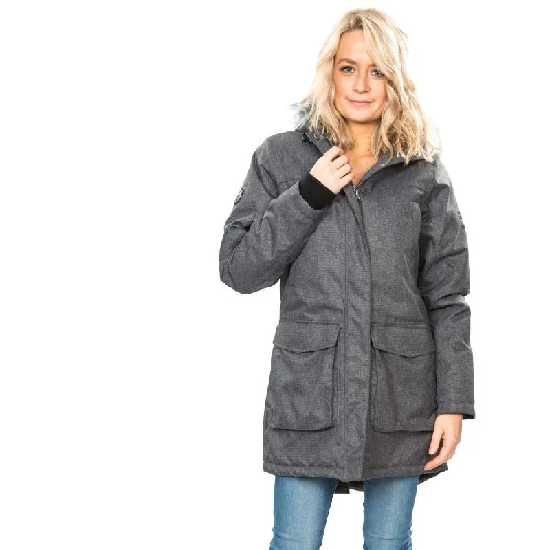 Thundery Women's Waterproof Padded Parka Jacket in Black, Silver & Grey Notch Collar Peter Pan Collar Cowl Neck Thundery Women's Waterproof Padded Parka Jacket in Black, Silver & Grey Notch Collar Peter Pan Collar Cowl Neck