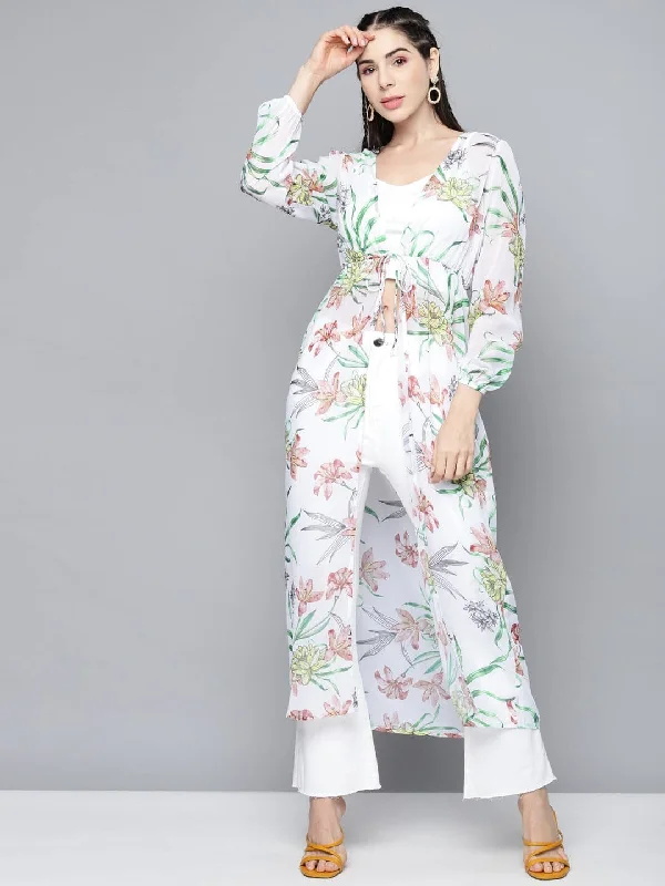 Women Printed White Full Sleeve Jacket Hooded Jacket Caped Jacket Shawl Collar Jacket Women Printed White Full Sleeve Jacket Hooded Jacket Caped Jacket Shawl Collar Jacket