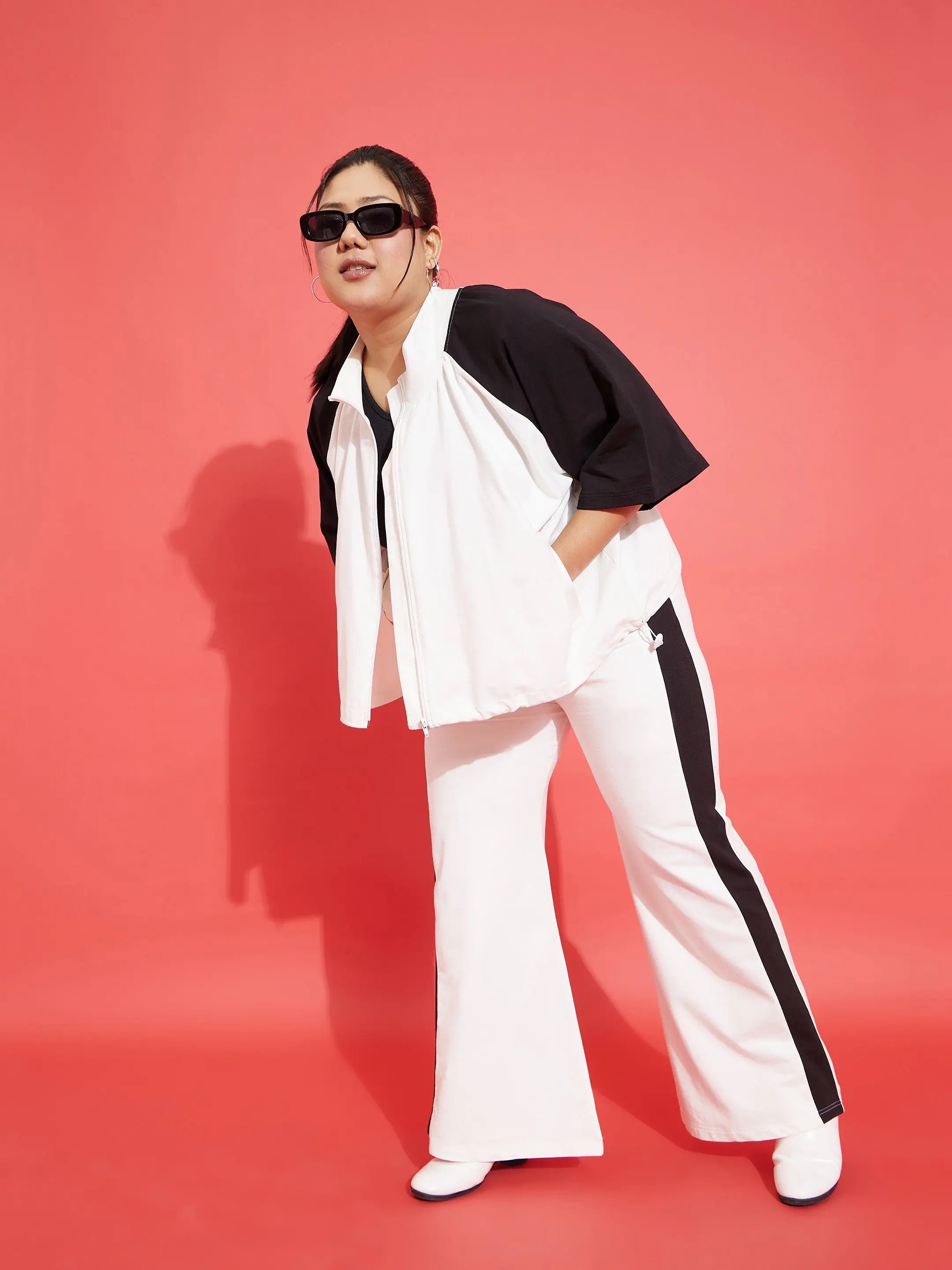 Women Color Blocked Standard White High Neck Full Sleeve Jacket Bomber Jacket Anorak Windbreaker Women Color Blocked Standard White High Neck Full Sleeve Jacket Bomber Jacket Anorak Windbreaker