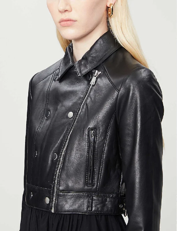 Women’s Black Leather Cropped Biker Jacket Herringbone Jacket Checkered Jacket Solid Jacket Women’s Black Leather Cropped Biker Jacket Herringbone Jacket Checkered Jacket Solid Jacket
