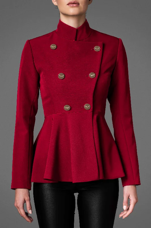 Women's Lightweight Wool Jacket - Serene Red Notch Collar Peter Pan Collar Cowl Neck Women's Lightweight Wool Jacket - Serene Red Notch Collar Peter Pan Collar Cowl Neck