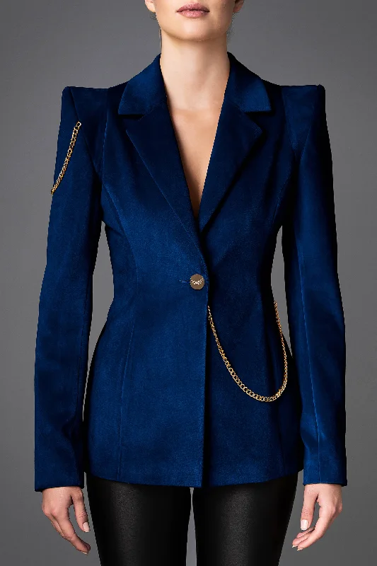 Women's Velvet Jacket - Boldness Dark Blue Herringbone Jacket Houndstooth Jacket Plaid Jacket Women's Velvet Jacket - Boldness Dark Blue Herringbone Jacket Houndstooth Jacket Plaid Jacket