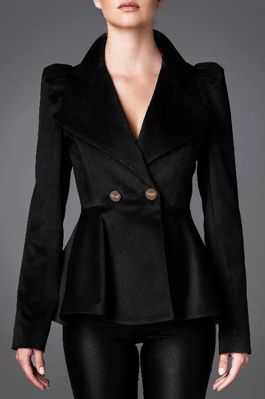 Women's Velvet Jacket - Daring Black Collared Jacket Crew Neck Jacket Turtle Neck Jacket