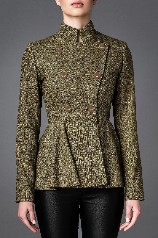 Women's Wool Jacket - Serene  Yellow Zippered Front Buttoned Front Snap Front