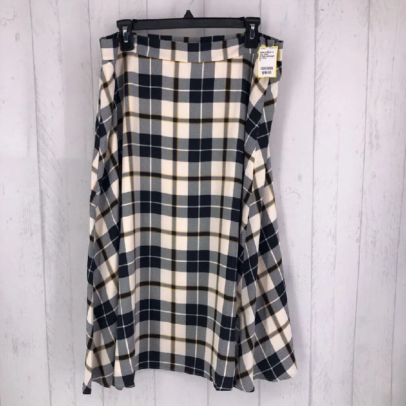 14 Plaid mid length flare hem skirt denim skirt trendy