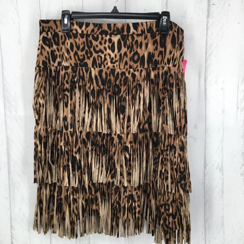 2 (L) Animal print fringe skirt leather skirt sleek