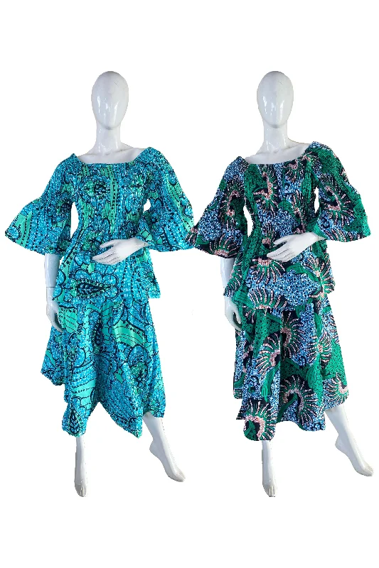 African Midi Skirt and Smoked Peplum Blouse (Pack of 2 Pieces) boho skirt vibe