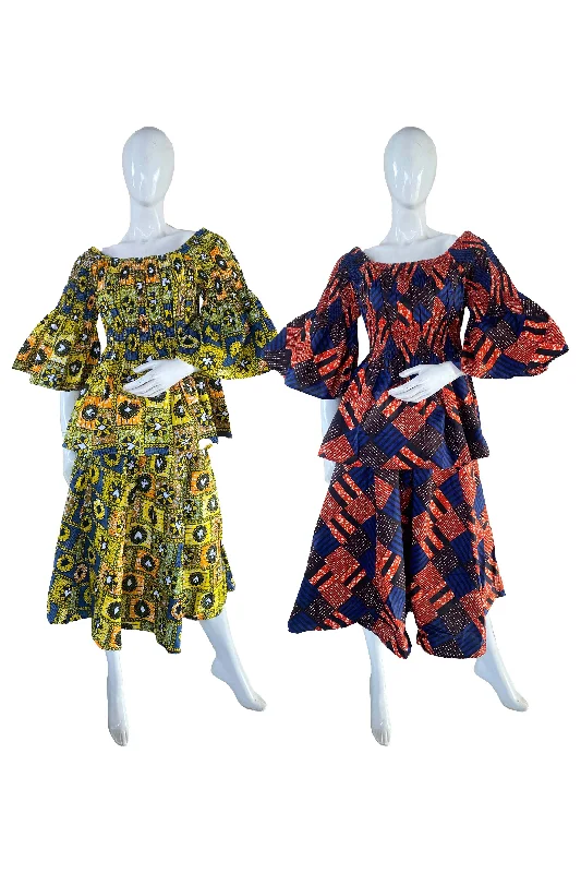 African Midi Skirt and Smoked Peplum Blouse (Pack of 2 Pieces) cashmere skirt fine