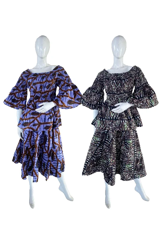 African Midi Skirt and Smoked Peplum Blouse (Pack of 2 Pieces) low waist skirt