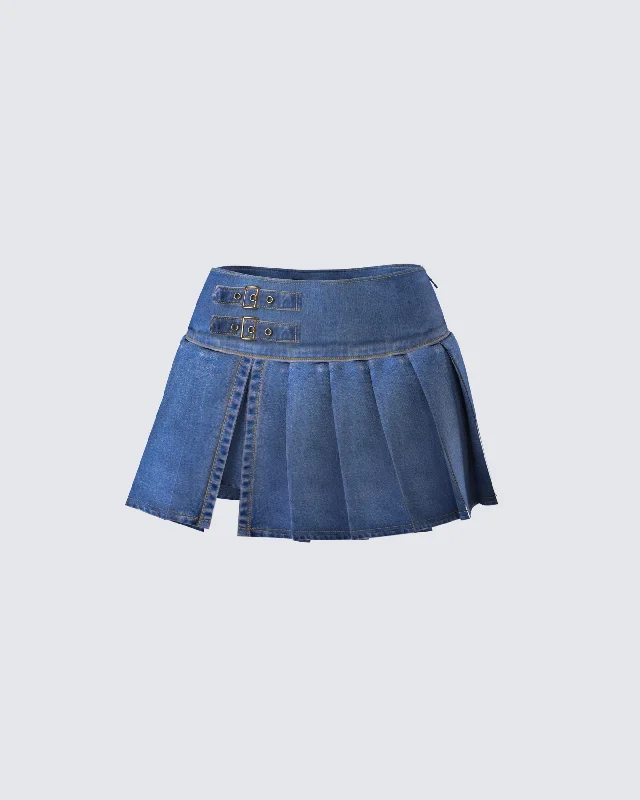 Alazne Blue Denim Pleated Micro Mini Skirt cashmere skirt fine