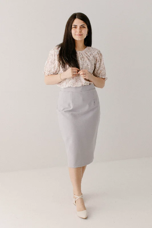 'Anna' Pencil Skirt in Pearl Grey FINAL SALE spandex blend skirt