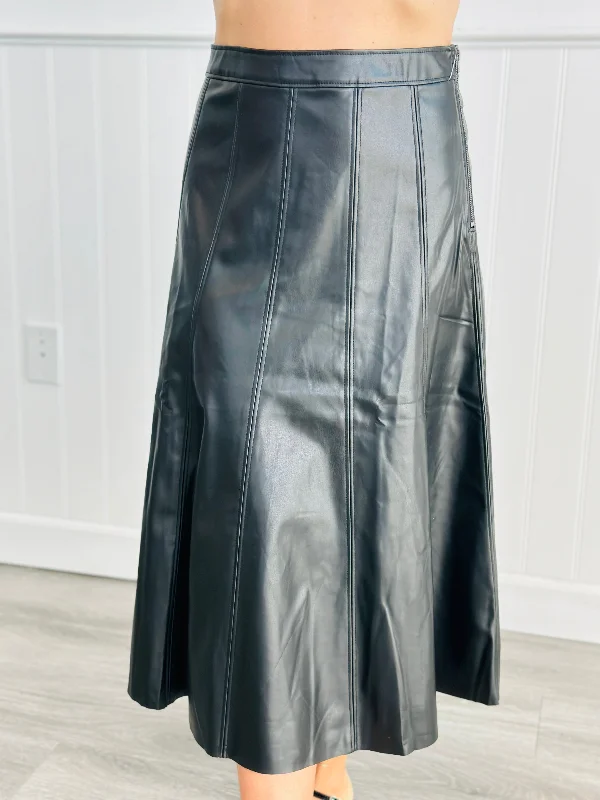 Black Faux Leather Flare Midi Skirt (Reg. and Plus) chiffon skirt flowing