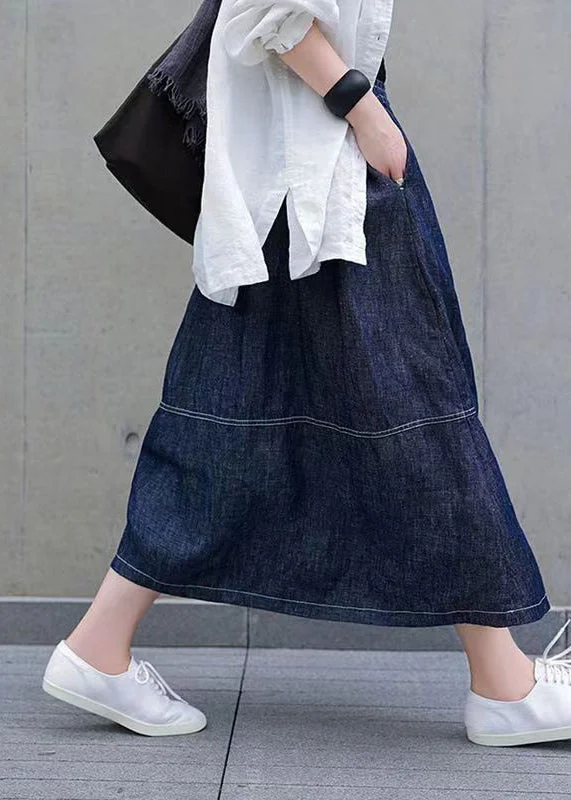 Casual Denim Blue Pockets Elastic Waist Patchwork Skirts Spring velvet skirt rich