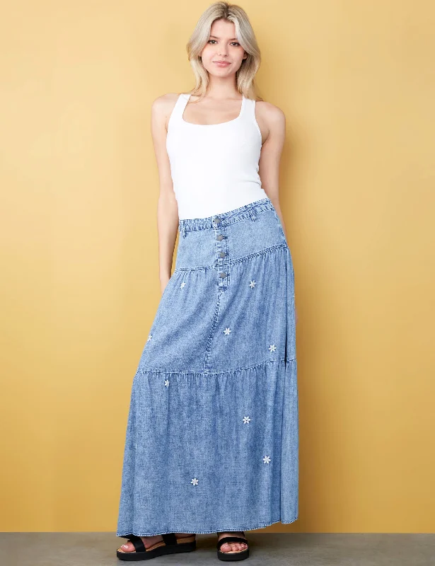 Denim Flower Skirt slim fit skirt