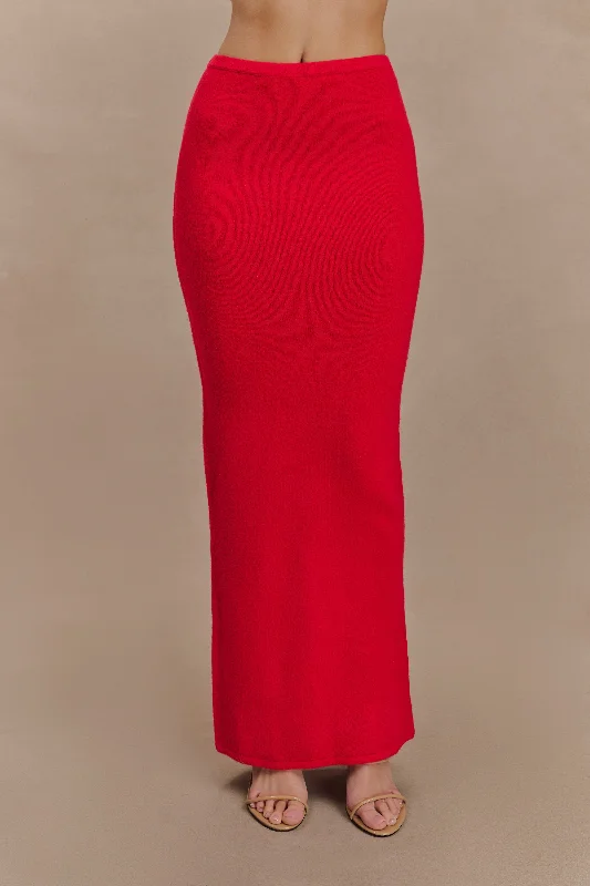 Elise Knit Maxi Skirt - Red linen skirt breathable