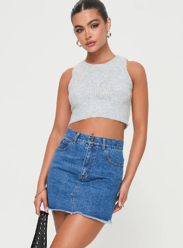 Eren Denim Mini Skirt Mid Wash silk skirt sleek