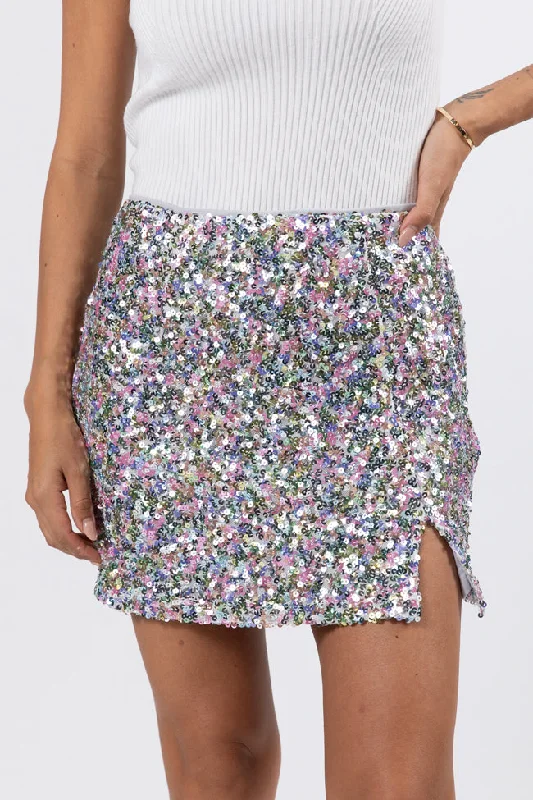 Fairy Lights Silver Multi Sequin Mini Skirt denim skirt stylish