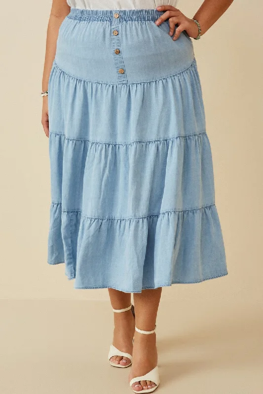 Plus Tiered Tencel Skirt Style 6950 in Light Blue corduroy skirt durable