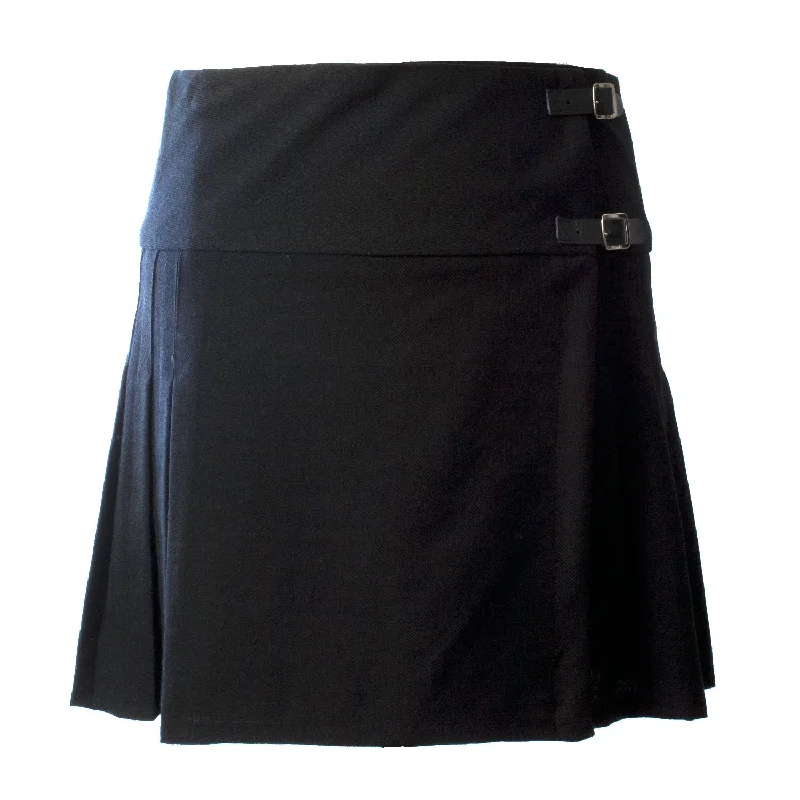 Ladies Tartan Billie Kilted Skirt Black belted skirt waist