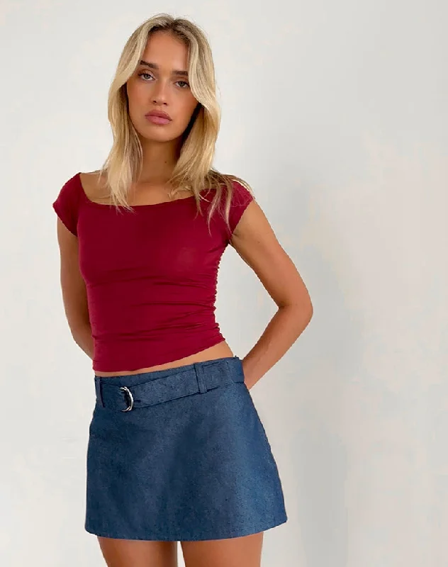 Marine Belted Skirt in Denim Chambray Indigo linen skirt natural