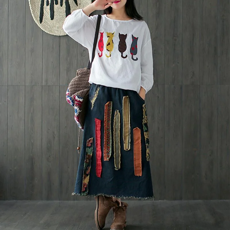 Franfreluche Patchwork Denim Skirt velvet skirt luxurious