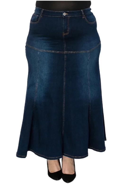 Plus Long Denim Skirt Style 89063X in Dark Indigo denim skirt fashionable