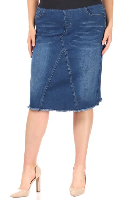 Plus Mid-Length Denim Skirt Style 77617X breathable skirt fabric