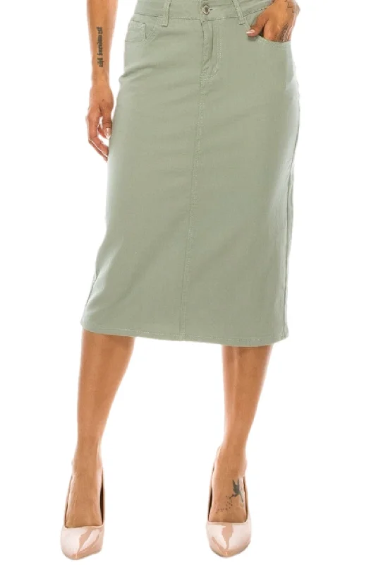 Plus Twill Skirt 79174X In Sage wool skirt sturdy