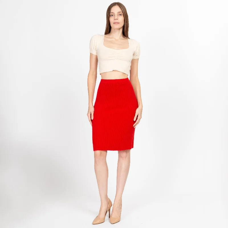 Small 90s Tommy Hilfiger Red Angora Knit Pencil Skirt cashmere skirt soft