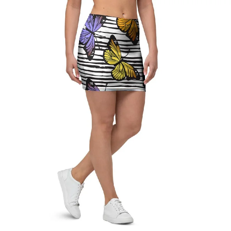 Striped Butterfly Print Mini Skirt patchwork skirt art