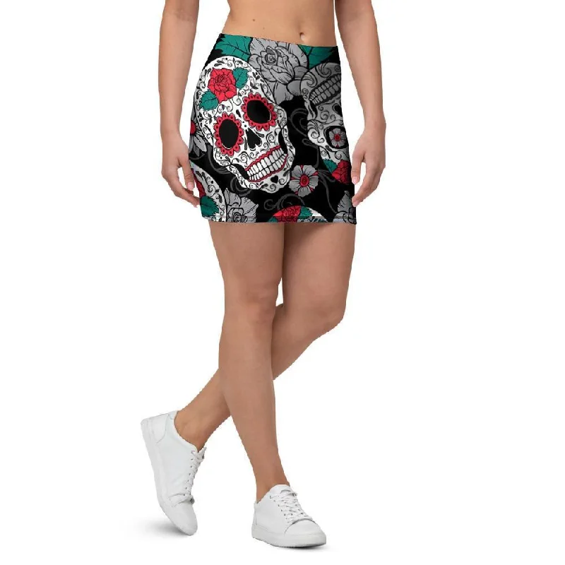 Sugar Skull Mini Skirt silk skirt elegant