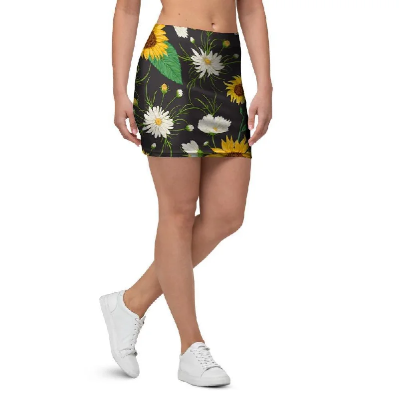 Sunflower And Chamomile Mini Skirt button skirt front