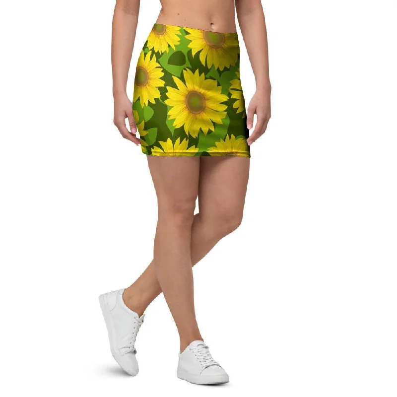 Sunflower Flower Print Mini Skirt pleated skirt texture