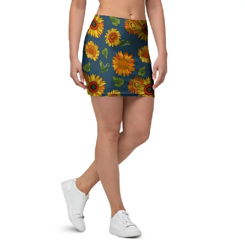 Sunflower Print Mini Skirt chiffon skirt flowing