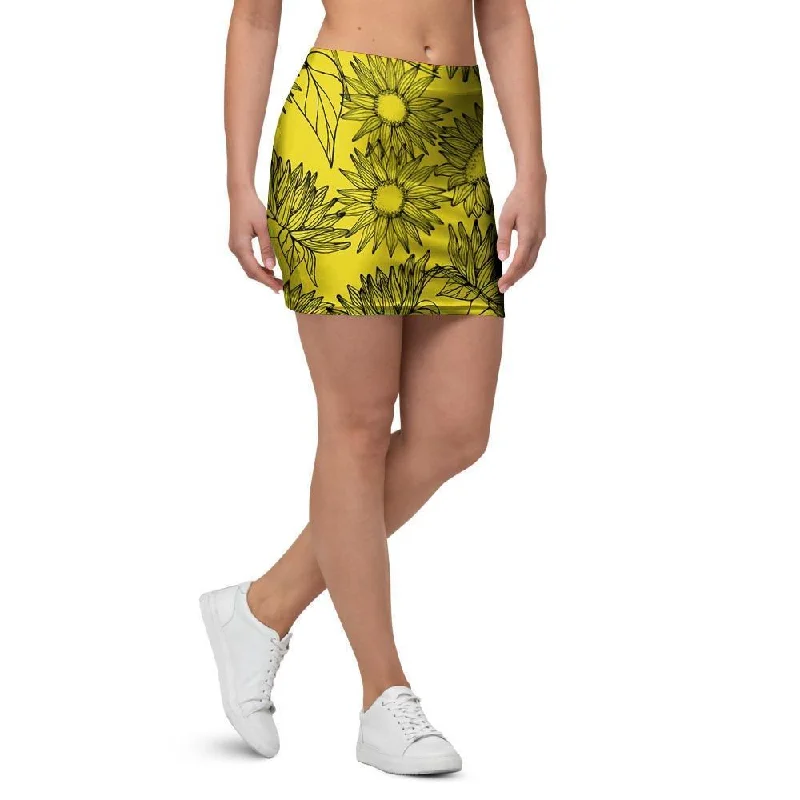 Sunflower Yellow Print Mini Skirt cashmere skirt plush