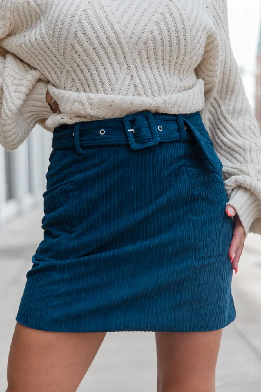 Talk About It Navy Belted Corduroy Skirt SALE relaxed fit skirt