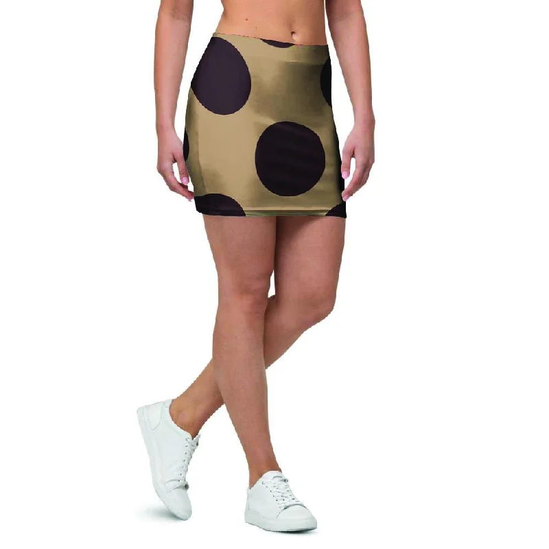 Tan And Black Polka Dot Mini Skirt wool skirt breathable