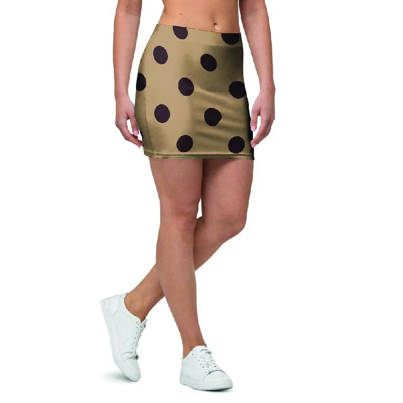 Tan And Black Tiny Polka Dot Mini Skirt chiffon skirt delicate