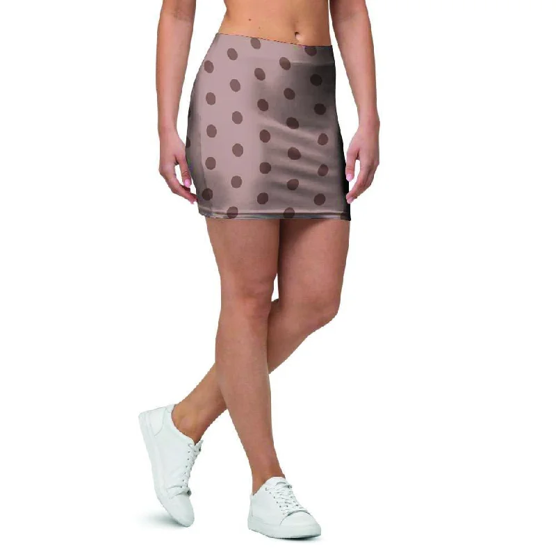 Tan Brown Polka Dot Mini Skirt denim skirt durable