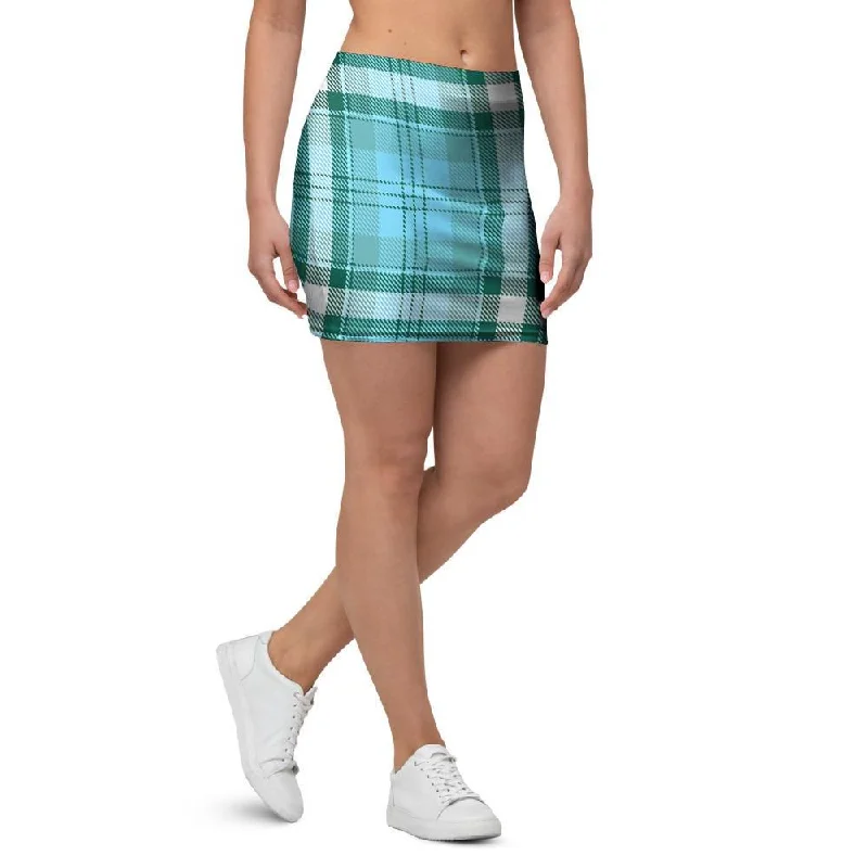 Tartan Aqua Blue Plaid Mini Skirt leather skirt bold