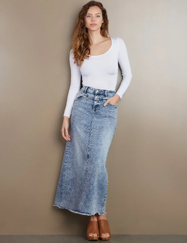 The Lowdown Denim Maxi Skirt pencil skirt chic