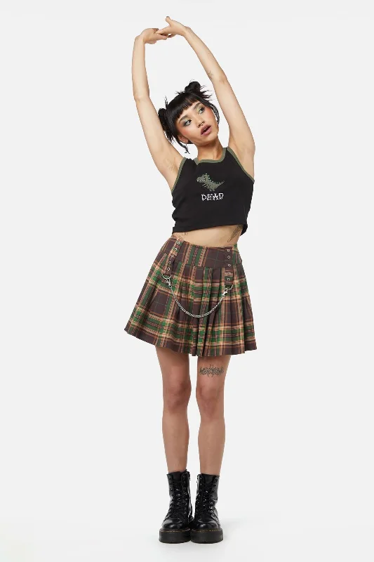 Triassic Tartan Pleated Skirt spandex blend skirt