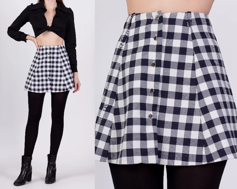70s Gingham Button Front Mini Skirt - Extra Small, 23" boho skirt vibe