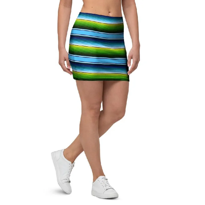 Green And Blue Mexican Baja Mini Skirt silk skirt luxurious
