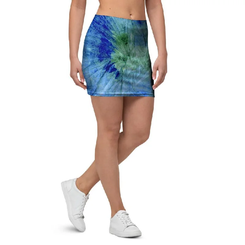 Green And Blue Tie Dye Mini Skirt lace skirt intricate