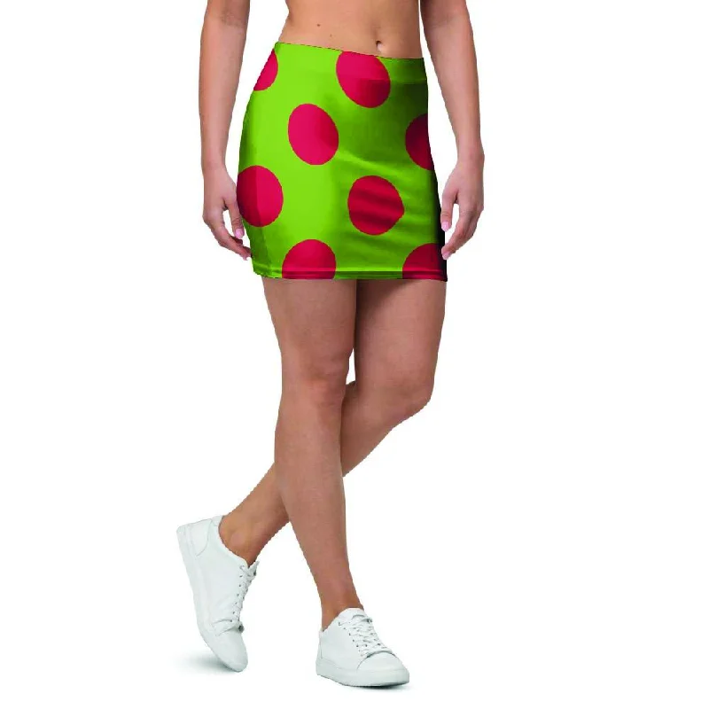 Green And Red Polka Dot Mini Skirt athletic skirt fit